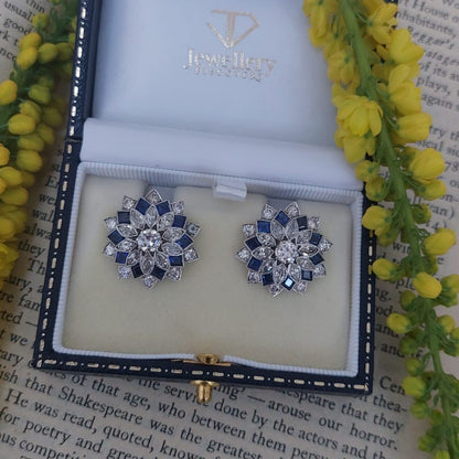 Art Deco Antique Diamond and Sapphire Clip Earrings B