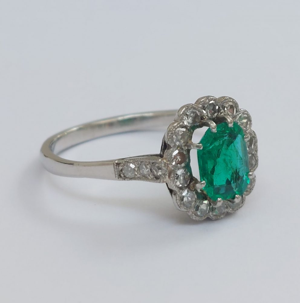 Art Deco Antique Emerald and Diamond Ring