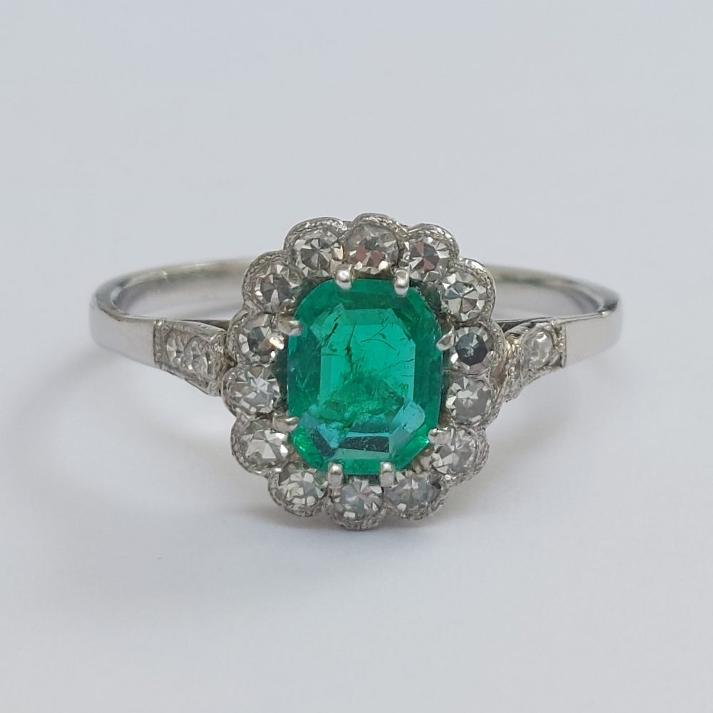 Art Deco Antique Emerald and Diamond Ring