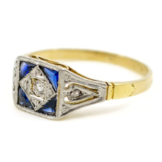 Art Deco Sapphire and Diamond Ring Side View