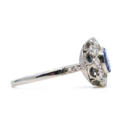 Art Deco Style Sapphire and Diamond Cluster Platinum Ring
