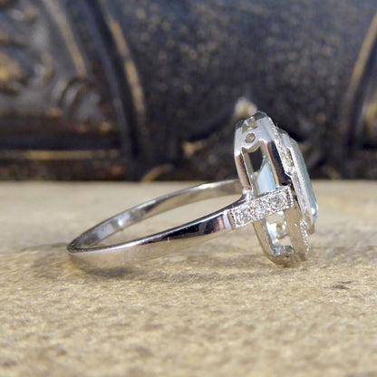 Art Deco Style 2.10ct Aquamarine and Diamond Cluster Ring