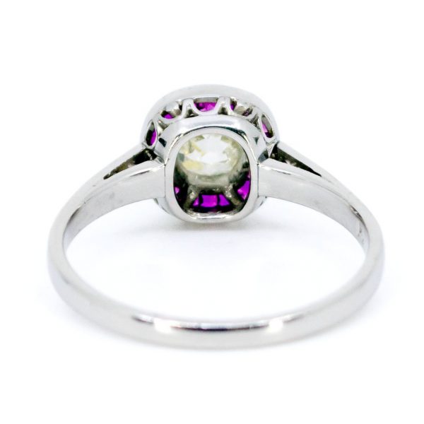 Art Deco Style Diamond and Ruby Target Cluster Platinum Ring