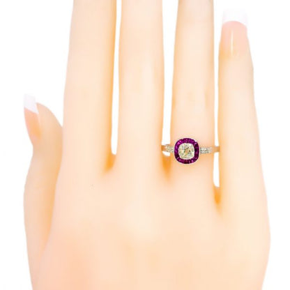 Art Deco Style Diamond and Ruby Target Cluster Platinum Ring