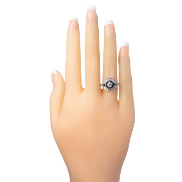 Art Deco Style Diamond and Sapphire Target Cluster Ring