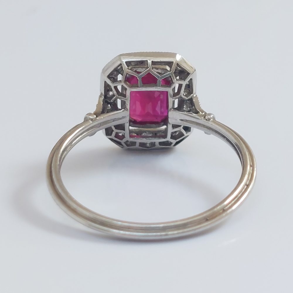 Art Deco Style Ruby and Diamond Cluster Ring, 1.20ct