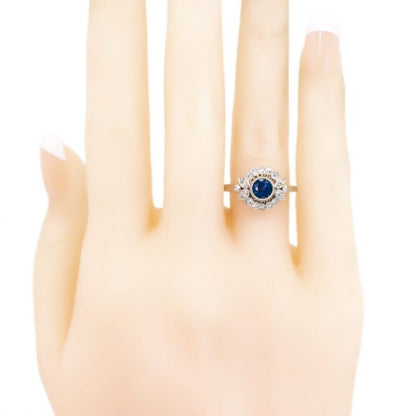 Art Deco Style Sapphire and Diamond Cluster Platinum Ring