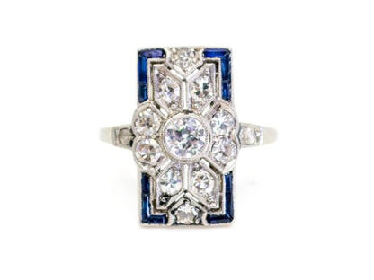 Art Deco sapphire and diamond ring, 1920 1930 rectangular shape