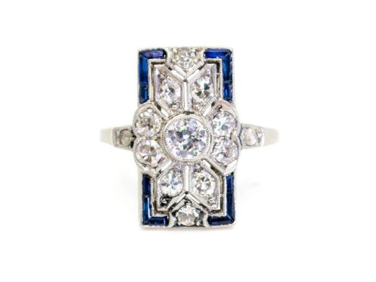 Art Deco sapphire and diamond ring, 1920 1930 rectangular shape