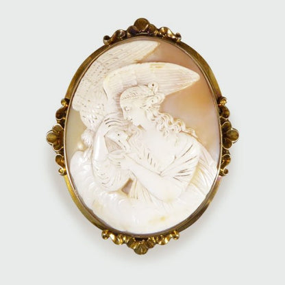 Antique Victorian Carved Shell Cameo Brooch