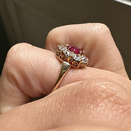 Victorian Style Burma Ruby and Diamond Cluster Engagement Ring