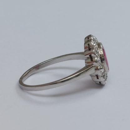 Burmese Ruby and Diamond Daisy Cluster Ring