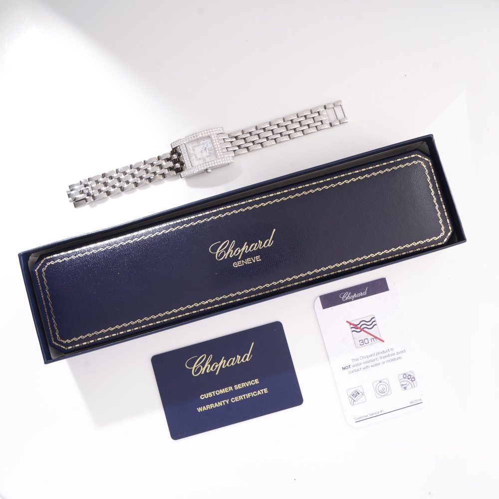 Chopard H 18ct White Gold Watch with 3.48ct Diamond Bezel, Box and Papers