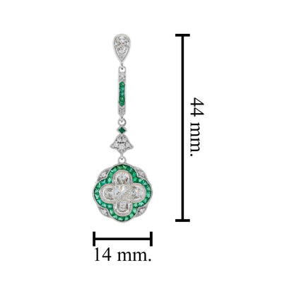 Diamond and Emerald Quatrefoil Cluster Drop Earrings