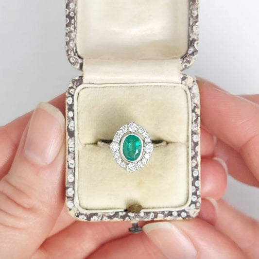 Edwardian Style Emerald and Diamond Cluster Ring