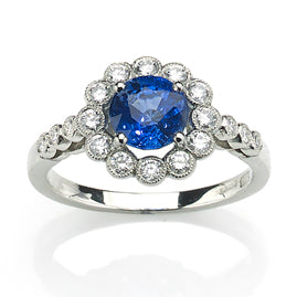 Edwardian Style Sapphire and Diamond Cluster Ring
