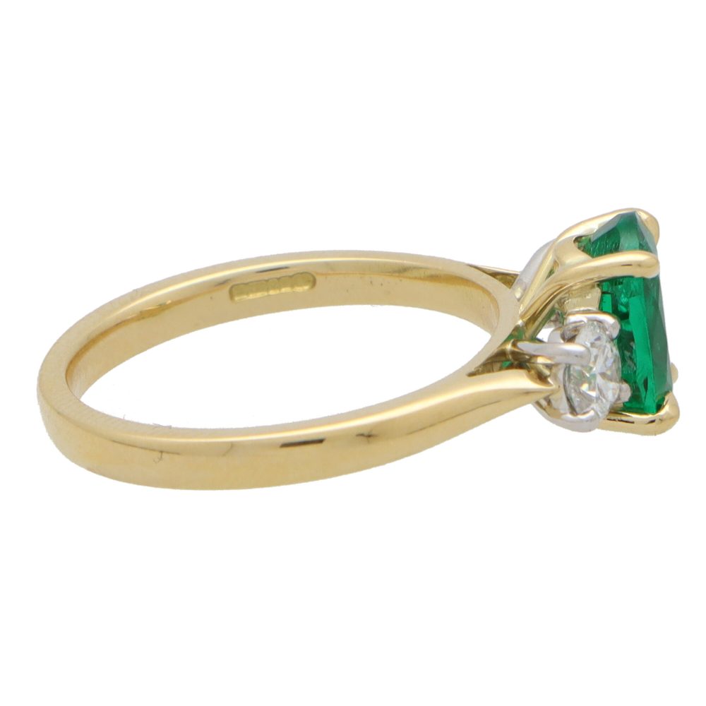 GIA Certified Emerald and Diamond Trilogy Ring
