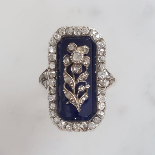Georgian Antique Floral Diamond and Enamel Dress Ring