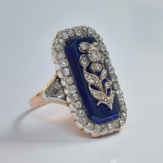 Georgian Antique Floral Diamond and Enamel Dress Ring