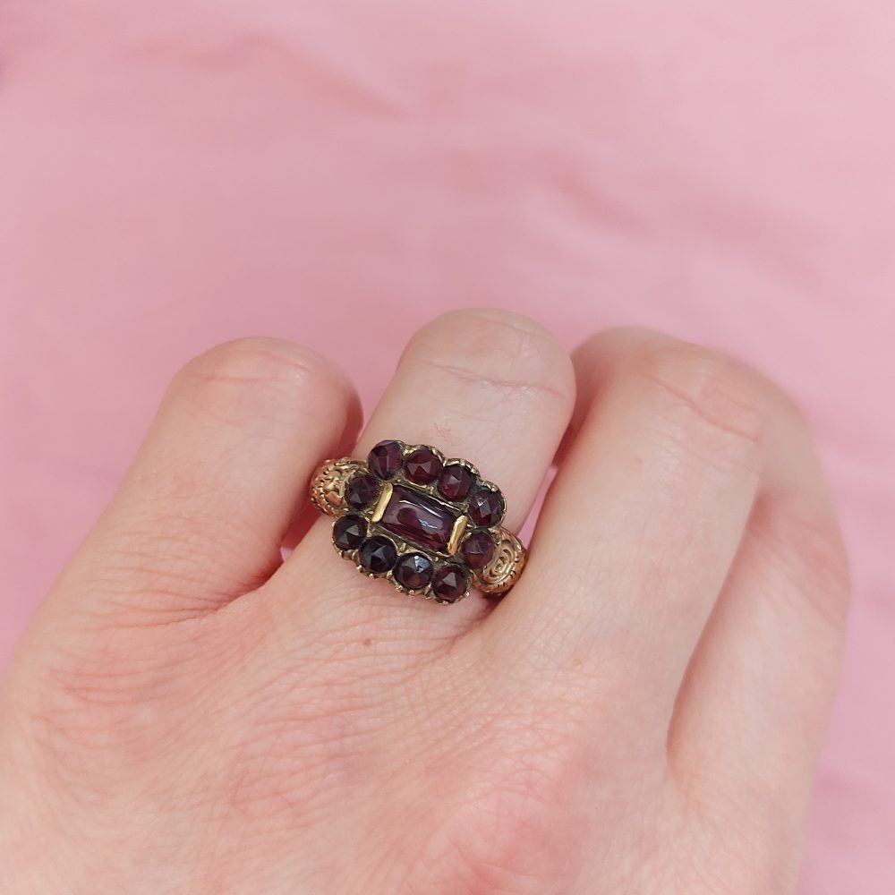 Georgian Antique Garnet Buckle Ring