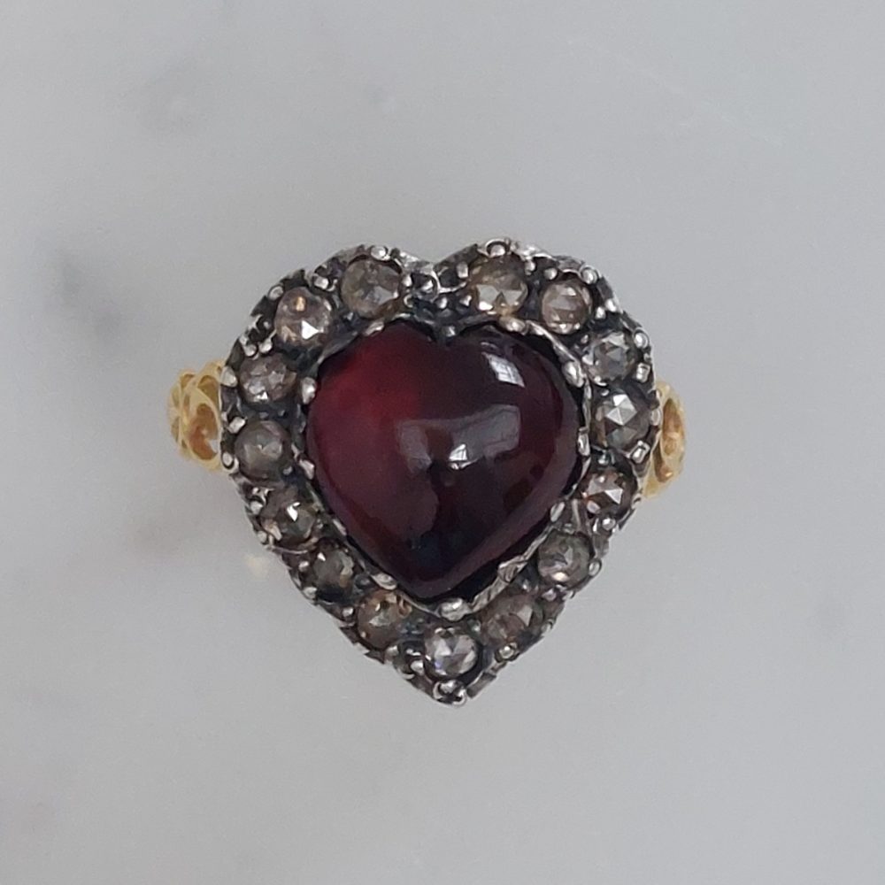 Georgian Antique Garnet and Diamond Heart Ring