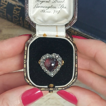 Georgian Antique Garnet and Diamond Heart Ring