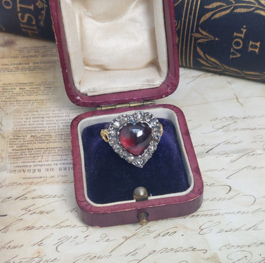 Georgian Antique Garnet and Diamond Heart Ring