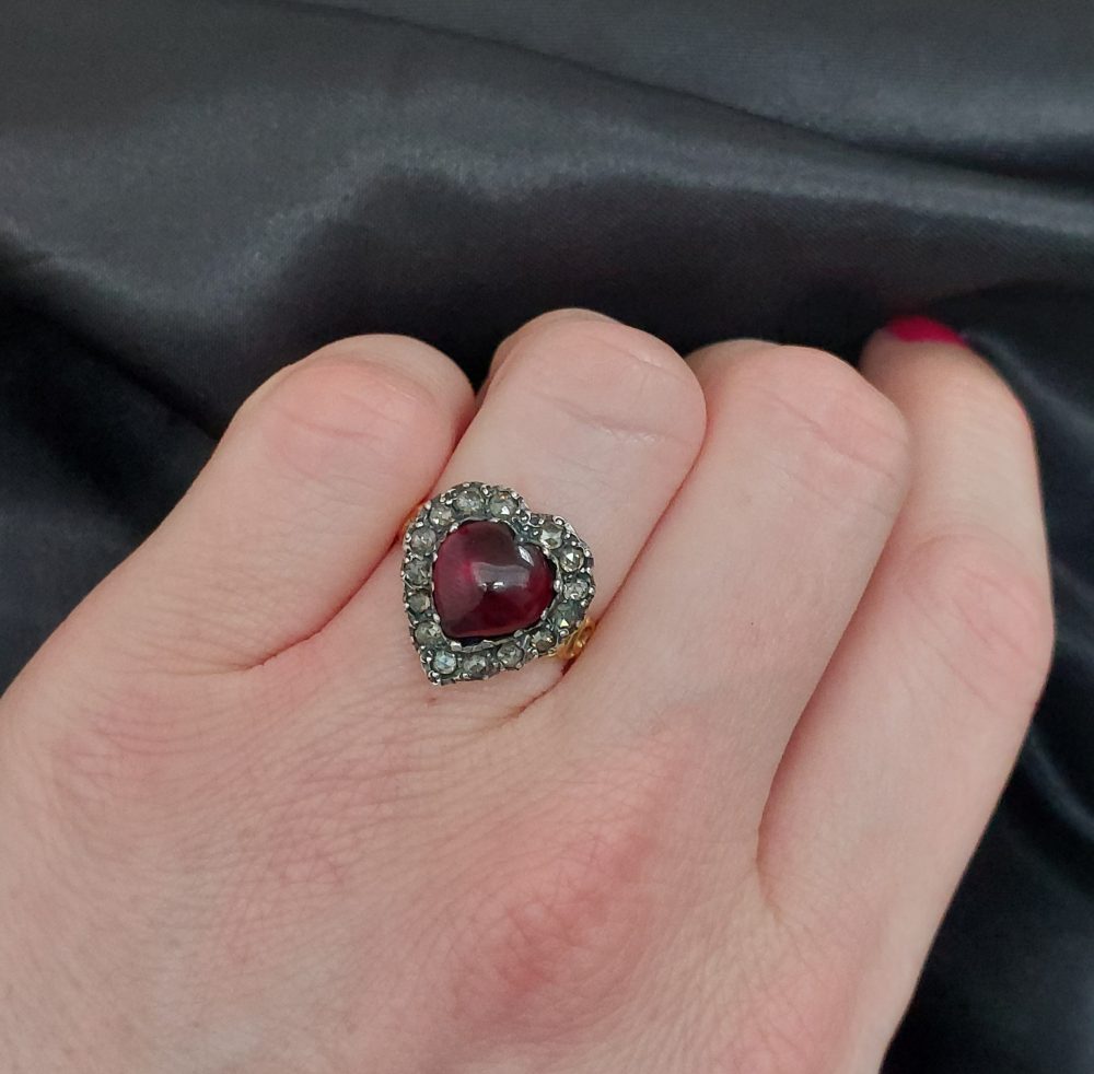 Georgian Antique Garnet and Diamond Heart Ring