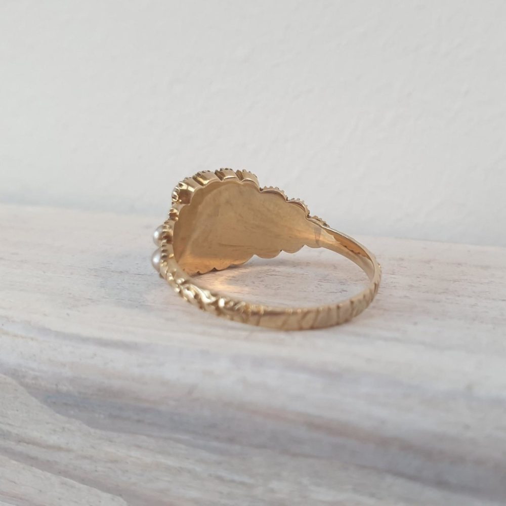 Georgian Antique Pearl Locket Mourning 18ct Gold Ring