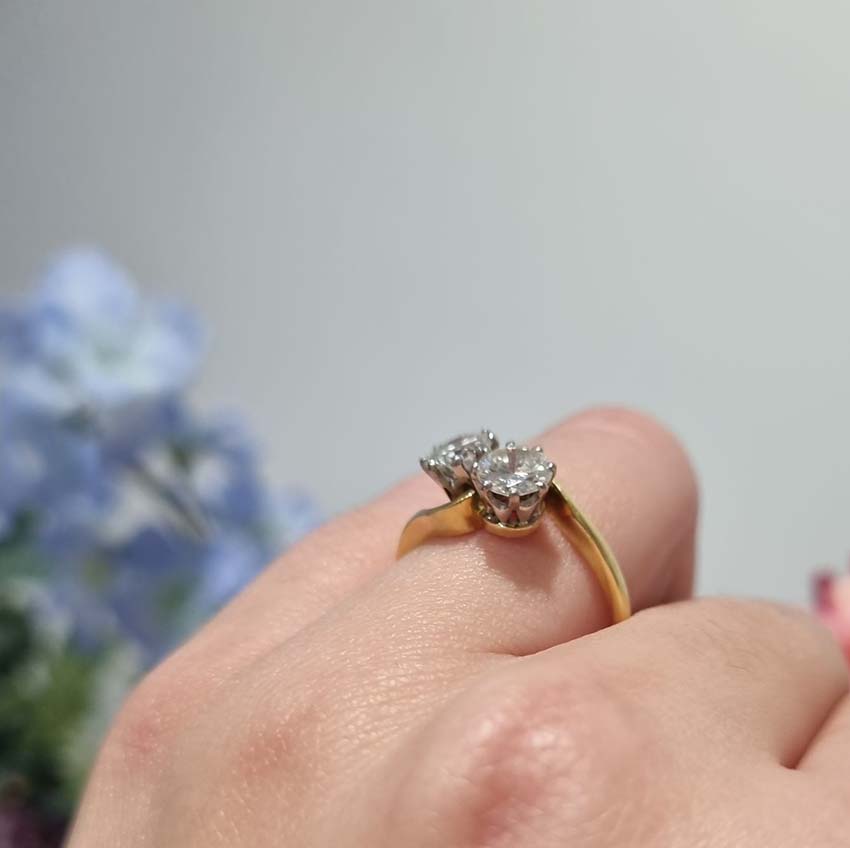 Vintage Two Stone Diamond Crossover Ring, 1.20 carat total