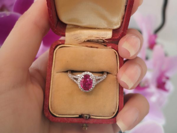 1.44ct Burma Ruby and Diamond Cluster Ring, 18ct Gold