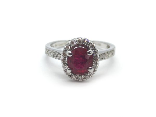 1.58ct Burma Ruby and Diamond Cluster Ring, 18ct Gold