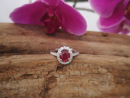 1.58ct Burma Ruby and Diamond Cluster Ring, 18ct Gold