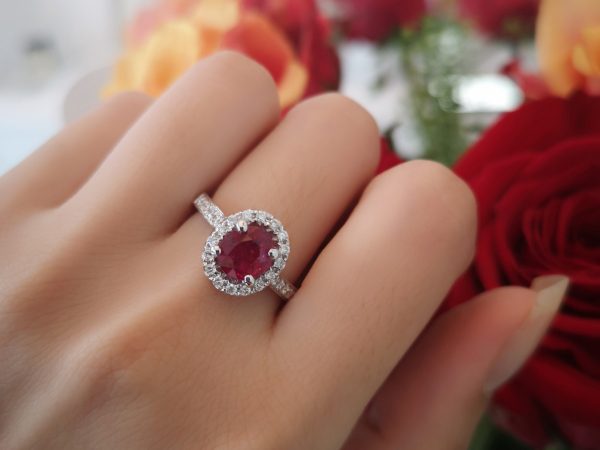 1.58ct Burma Ruby and Diamond Cluster Ring, 18ct Gold