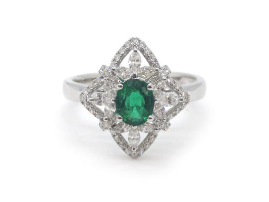 Zambian Emerald and Diamond Dress Ring, 18ct White Gold