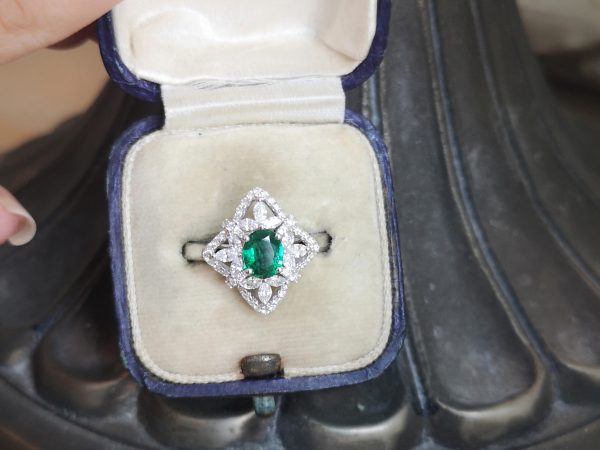Zambian Emerald and Diamond Dress Ring, 18ct White Gold