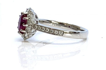 Ruby and Diamond Cluster Engagement Ring, 1 carat, No heat