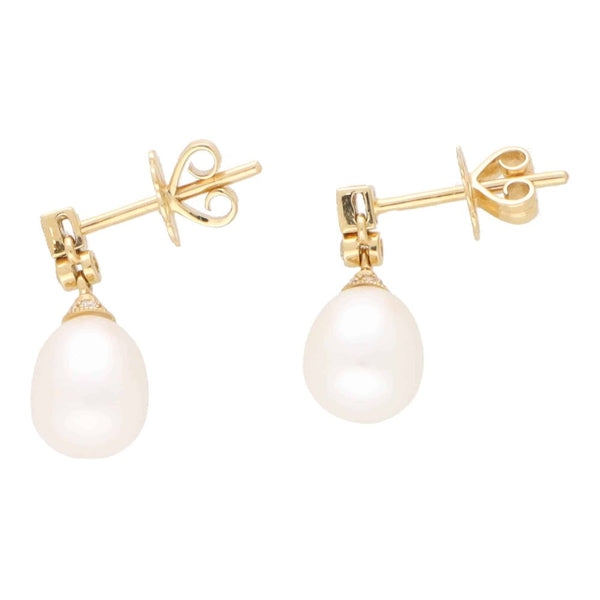 Pearl and Diamond Drop Earrings in 18ct Gold