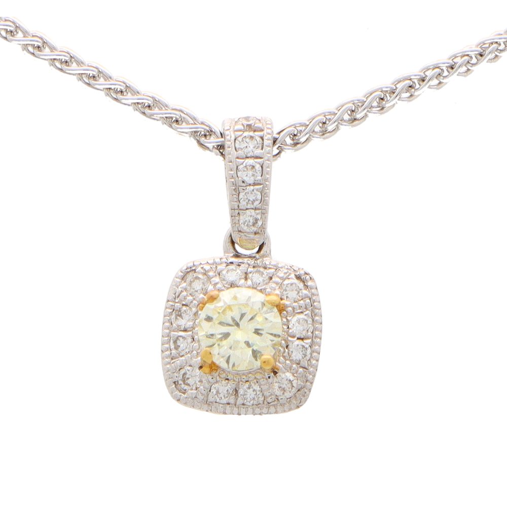 Yellow Diamond and White Diamond Cluster Pendant