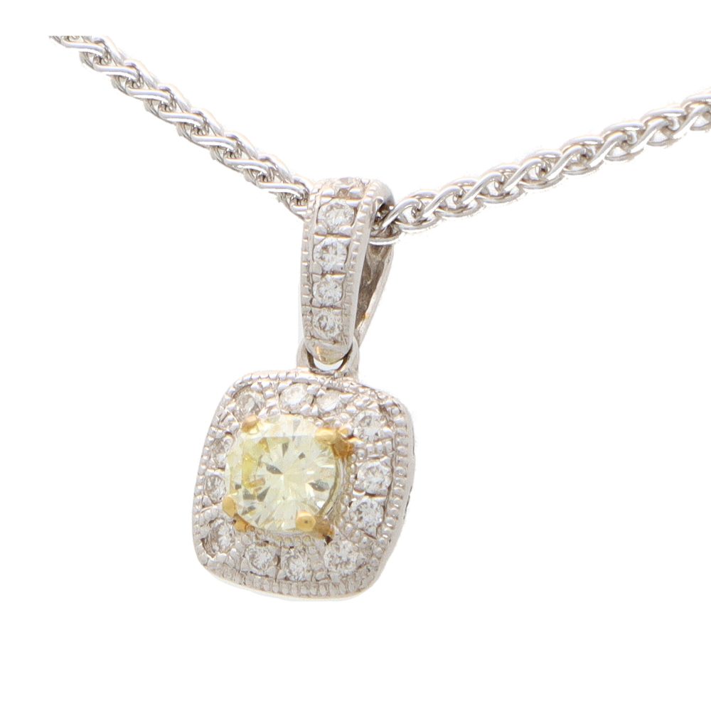 Yellow Diamond and White Diamond Cluster Pendant