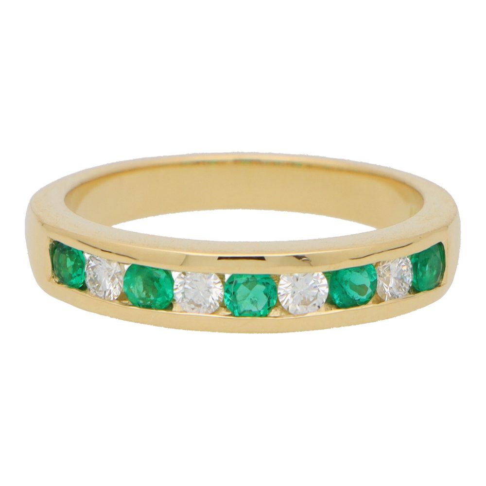 0.22ct Emerald and Diamond Half Eternity Band Ring
