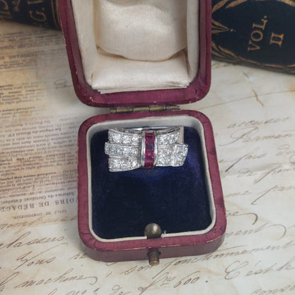 Late Art Deco Diamond and Ruby Dress Ring