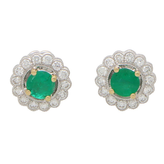 0.47ct Emerald and Diamond Floral Cluster Earrings