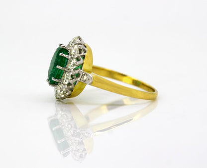 Vintage Emerald and Diamond Cluster Ring