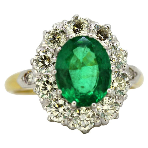 Vintage Emerald and Diamond Cluster Ring
