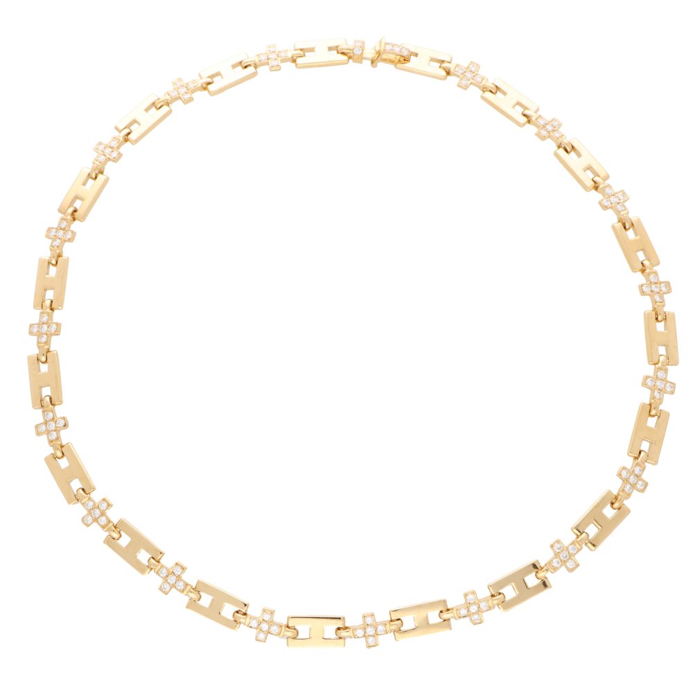 Vintage Hermès diamond chain necklace set in 18 carat yellow gold.