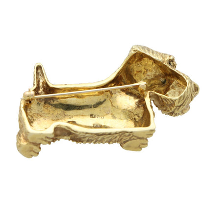 Yellow Gold Scottish Terrier Dog Brooch with Sapphire Eyes