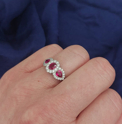 Modern 1.12ct Ruby and Diamond Triple Cluster Ring