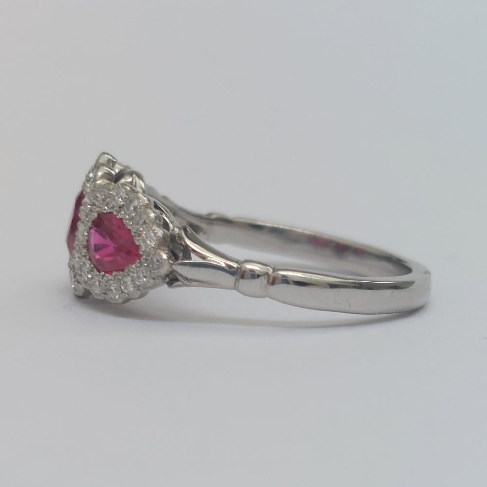 Modern 1.12ct Ruby and Diamond Triple Cluster Ring