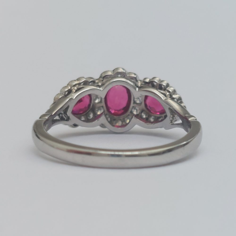 Modern 1.12ct Ruby and Diamond Triple Cluster Ring